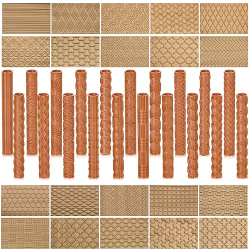 Leriton 20 Pcs Clay Texture Rollers Set 3D-Printed Clay Pottery Tools 5 in x 0.65 in for Miniatures Tabletop Pottery DIY Crafting Jewelry Crafting