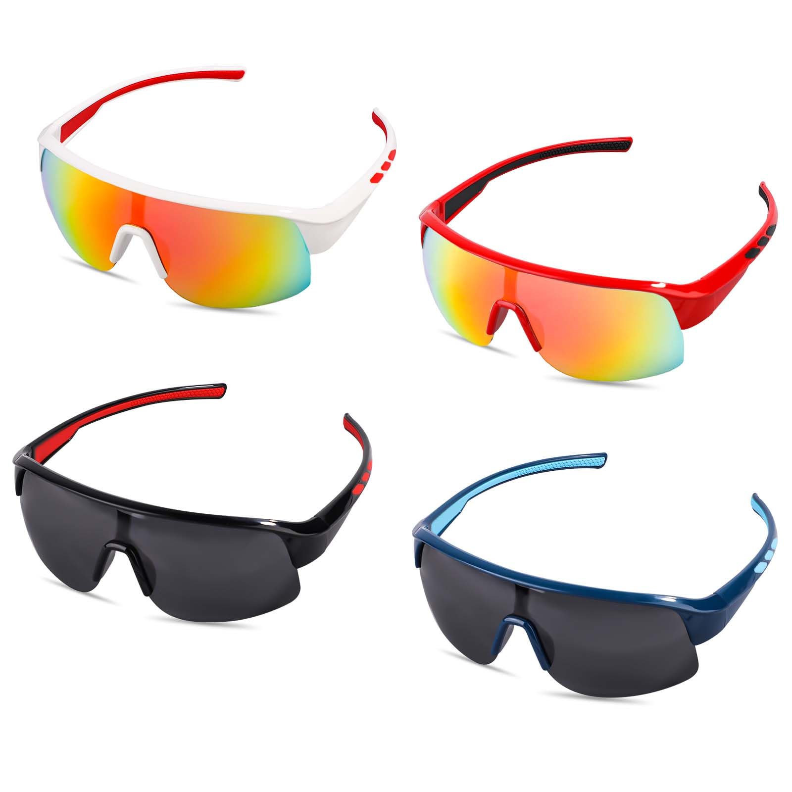 XIHIRCD 4 Paar Kindersportsonnenbrillen, Polarisiert Quecksilberlinse Sonnenbrillen Radfahren Sport Baseball Softball Golf Sonnenschutz Brillen für Jugendliche Jungen Mädchen