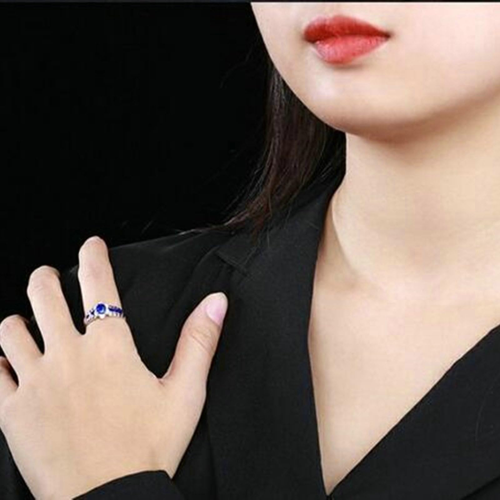 Anello Oro Bianco Donna 14K, Anelli Fidanzamento Donna Elegante Fiore Zaffiro Blu Sintetico da 1.04ct e Moissanite da 0.06ct Anello per Mamma, Fidanzata, Sposa Oro Bianco