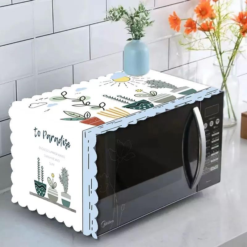 Image of Microwave Oven Cover Waterproof & Dustproof Fabric Protector with Cute Printed Design Fits Standard Countertop Ovens Heat-Resistant, Easy-to-Clean, Durable & Decorative