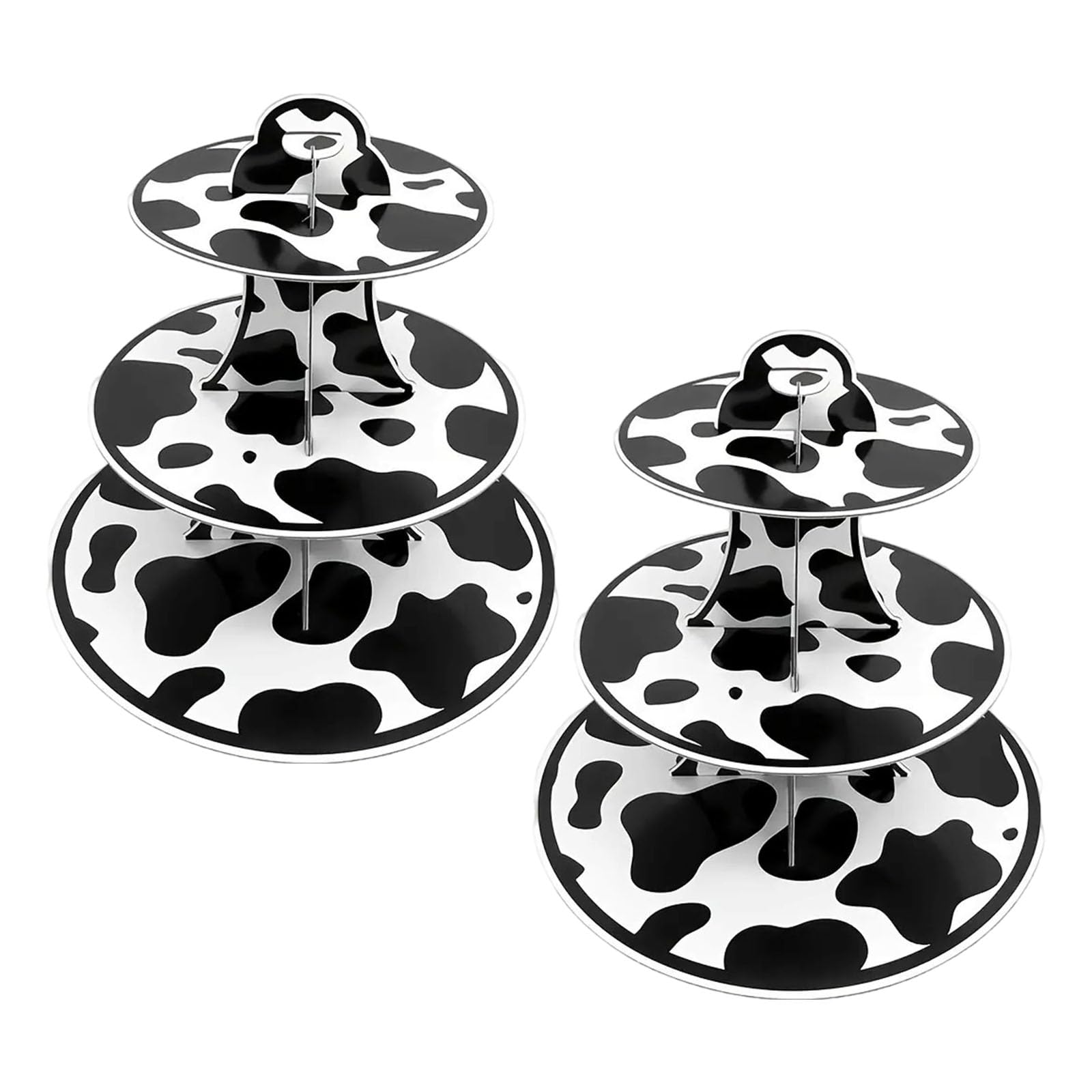 MALSSE Easy to Assemble Cow Prints Cupcake Tower Muffins and Macarons Display Stand 3 Tiers Dessert Tray for Party Use Cupcake Tower