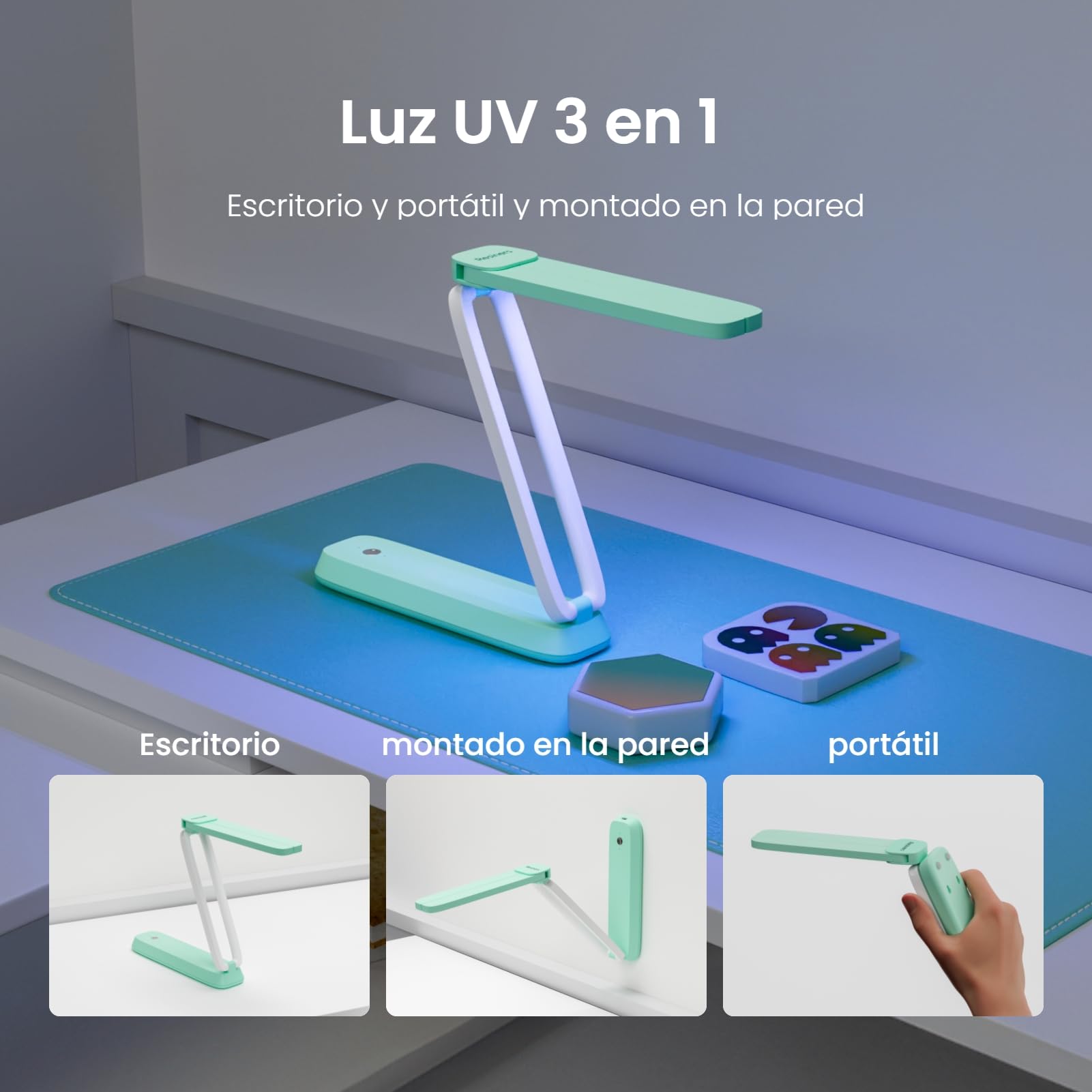 Resiners Luz UV para curado de Resina, Luz de Resina UV, lámpara UV inalámbrica y Recargable, 3 en 1 de usos, luz Ultravioleta Plegable de luz Negra LED, Herramientas de Suministros artesanales