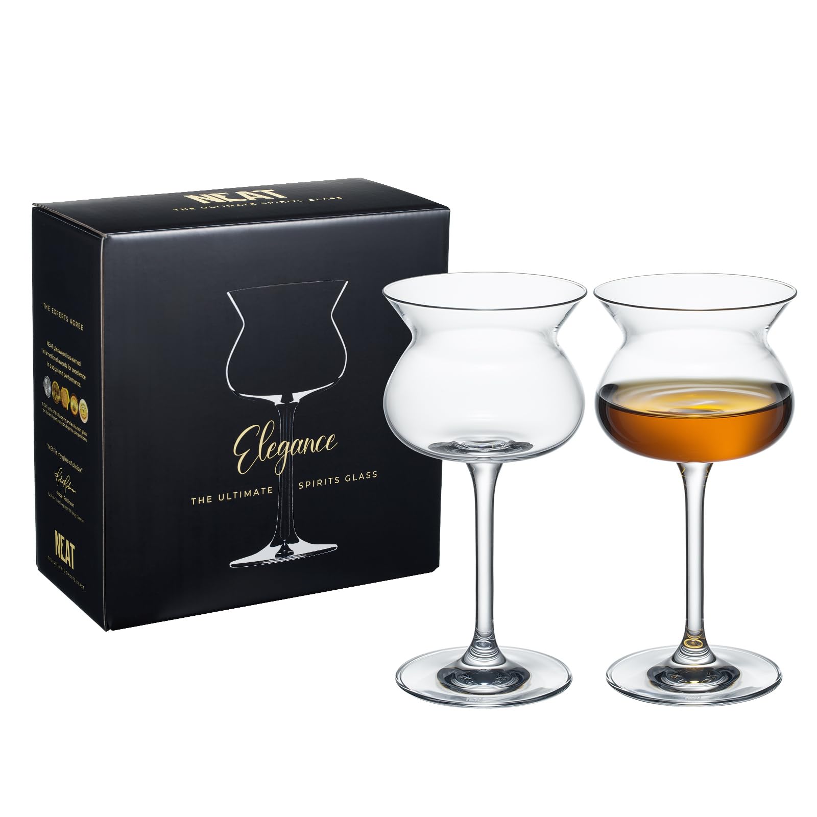 Neat The Glass Elegance 2 Pak Stemmed | Official Tasting & Judging Glasses, Perfect for Cognacs, Liquers, Spirits, Whiskey, Scotch, Brandy, Vodka 7"" H, 11.2 oz, Transparent