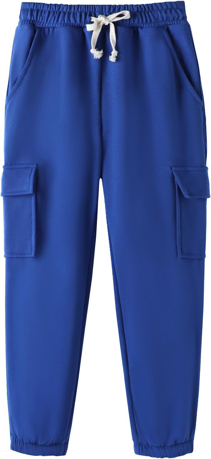 HILEELANG Boy Cargo Sweatpants 3 Pack - Kids Cotton Blend Joggers with Pockets Elastic Waistband Athletic Pants 5-15Y