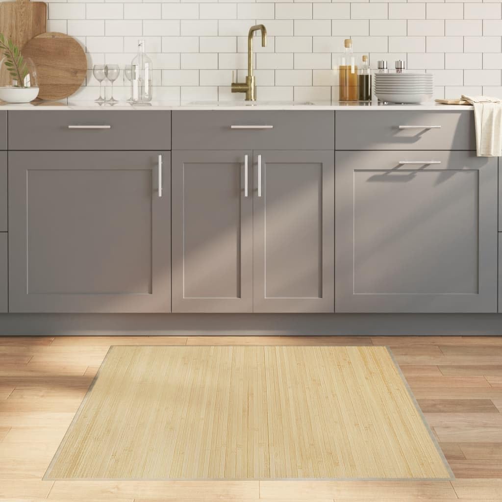 Tapis en bambou - 100 x 100 cm - Carré - En bambou véritable - Antidérapant - Aspect naturel - Revêtement de sol décoratif - Naturel clair