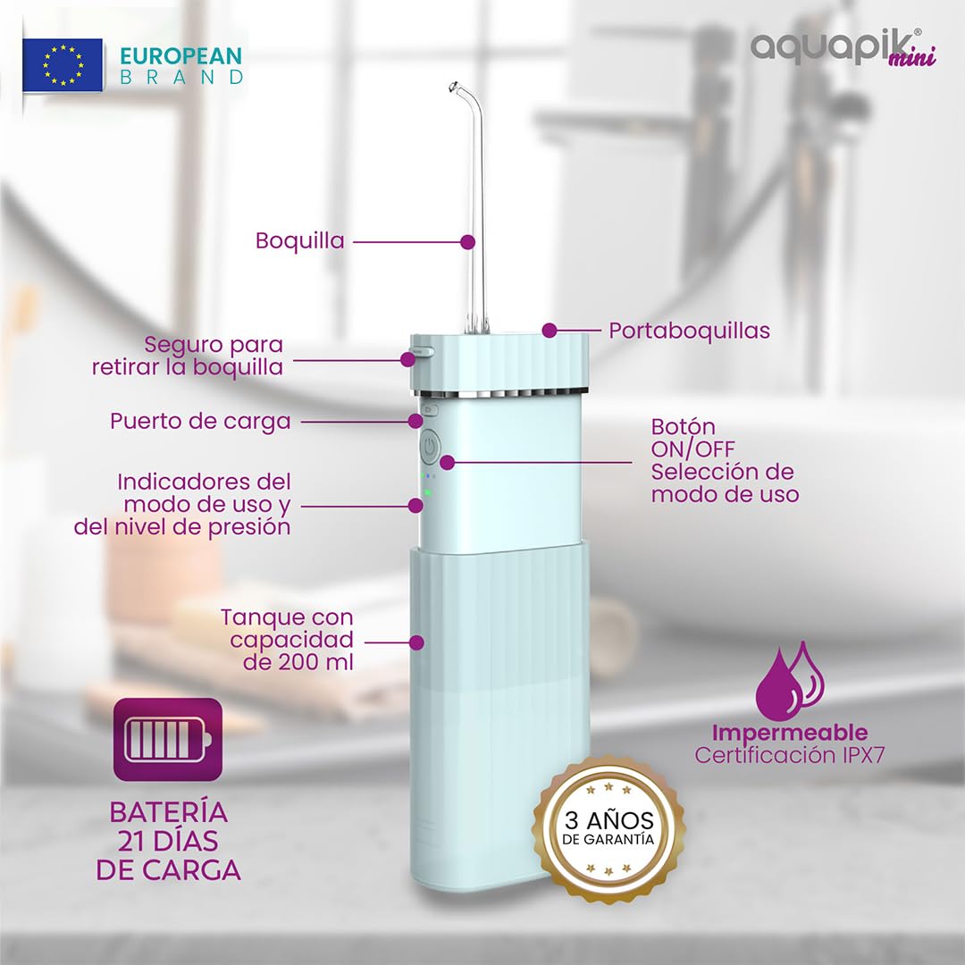 Compra Inteligente: Aquapik® Plus Irrigador dental + Aquapik® Mini en un Pack | Ahorra y Cuida Tu Salud Bucal en Casa y Viaje |Cubre diferentes necesidades bucales | Cuidado Premium