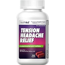 HealthA2Z Tension Headache Relief | Acetaminophen 500mg | Caffeine 65mg | Pain Reliever Aid | Aspirin Free (200 caplets (Pack of 1))