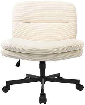 Silla de Oficina Ergonómica, Giratoria 360° con Ruedas y Freno por Gravedad, sin Reposabrazos, Altura Regulable, Silla Ergonómica con Capacidad para 136 kg, para Dormitorio, Salón, Beige.