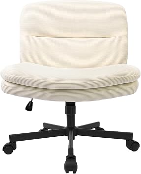 Ergonomischer Bürostuhl, Drehstuhl 360° mit Lautlosen Rollen, Höhenverstellbarer Schreibtischstuhl ohne Armlehnen, Belastbar bis 136KG, für Büro, Wohnzimmer & Schlafzimmer, Beige