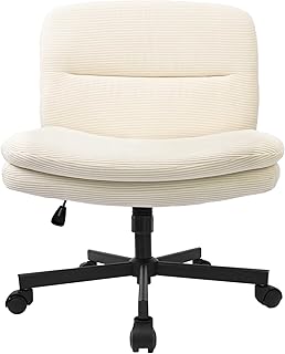 Durrafy Silla de Oficina Ergonómica, Giratoria 360° con Ruedas y Freno por Gravedad, sin Reposabrazos, Altura Regulable, Silla Ergonómica con Capacidad para 136 kg, para Dormitorio, Salón, Beige.