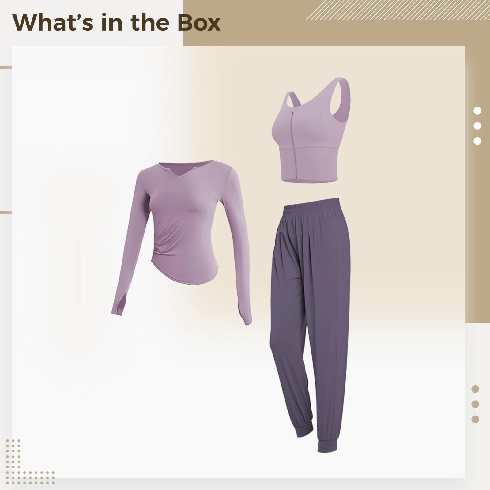 Set da allenamento da donna, 3 pezzi, per yoga, corsa e fitness, maglia a maniche lunghe, pantaloni da jogging e canotta senza maniche, traspirante, ad alta elasticità, viola