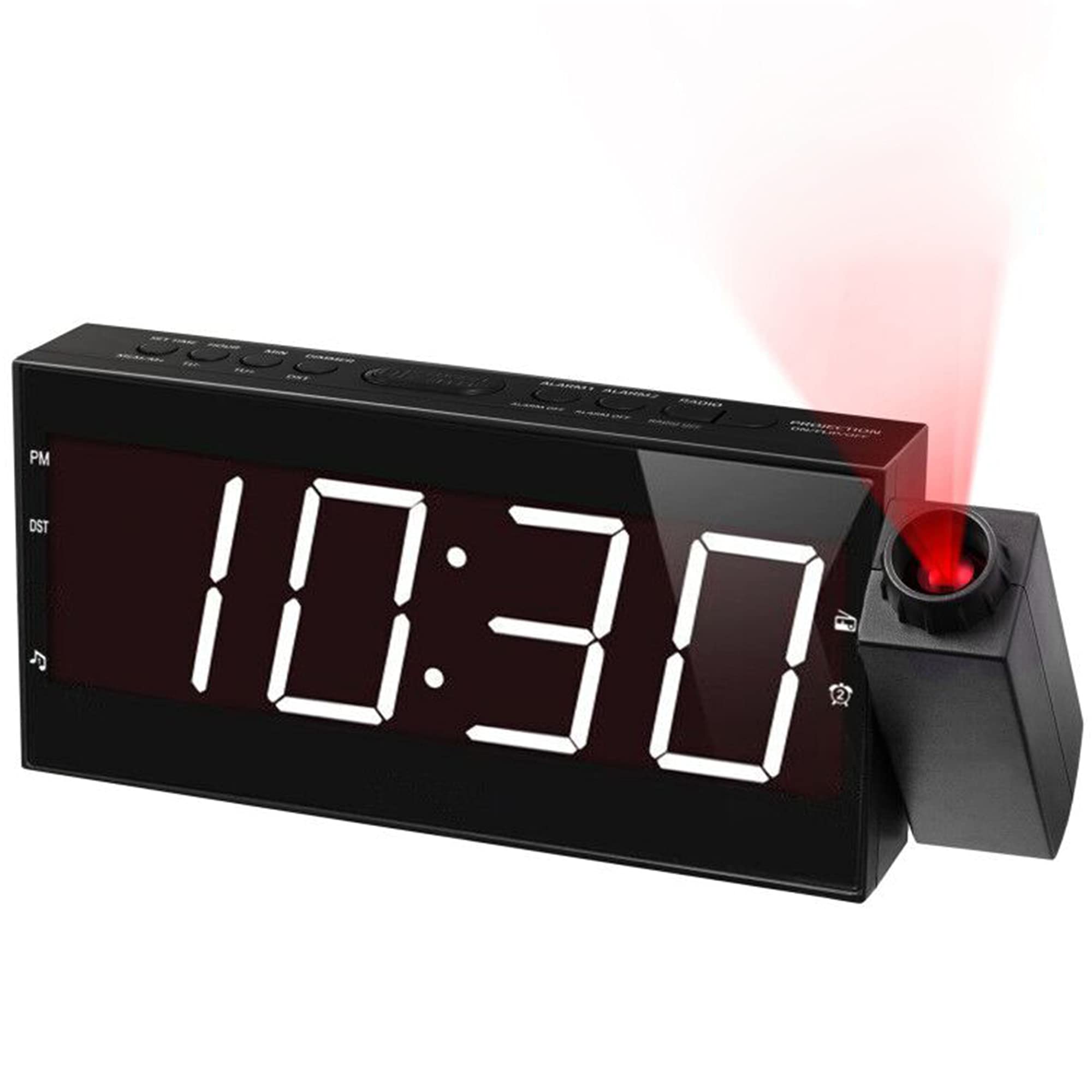 Buy Projection Dual Alarm Clock for Bedroom,Large Ceiling Clock with FM