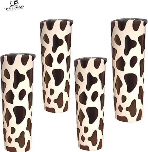 Miniatura 2 de LP - Vaso estampado de vaca con tapa, popote y cubierta de paja con cara de vaca. Aislamiento de doble pared, 20 onzas (paquete de 4)