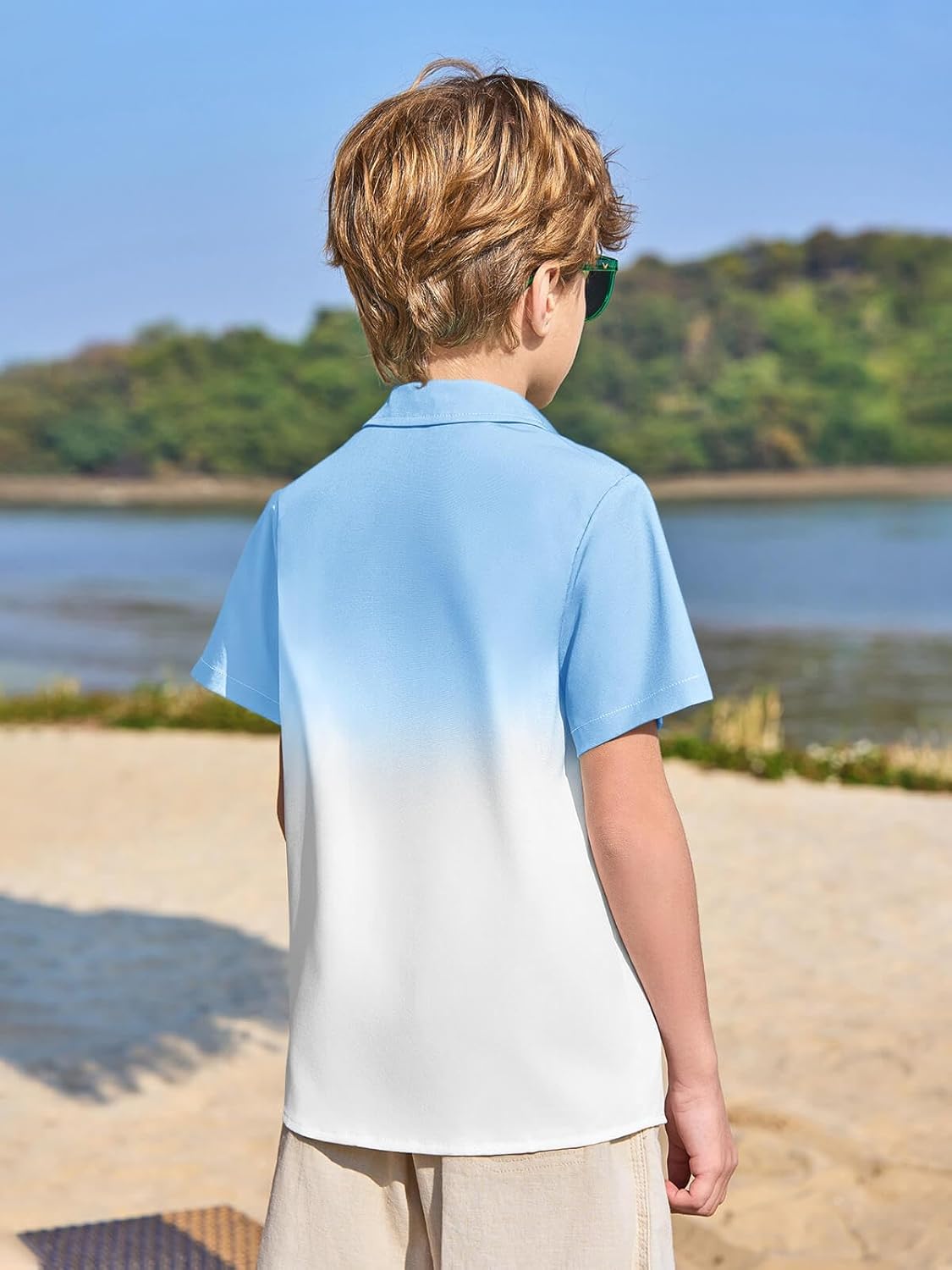 Haloumoning Boys Button Down Shirts Short Sleeve Gradient Shirt Kids Summer Casual Beach Hawaiian Shirts 5-14Y - Image 3
