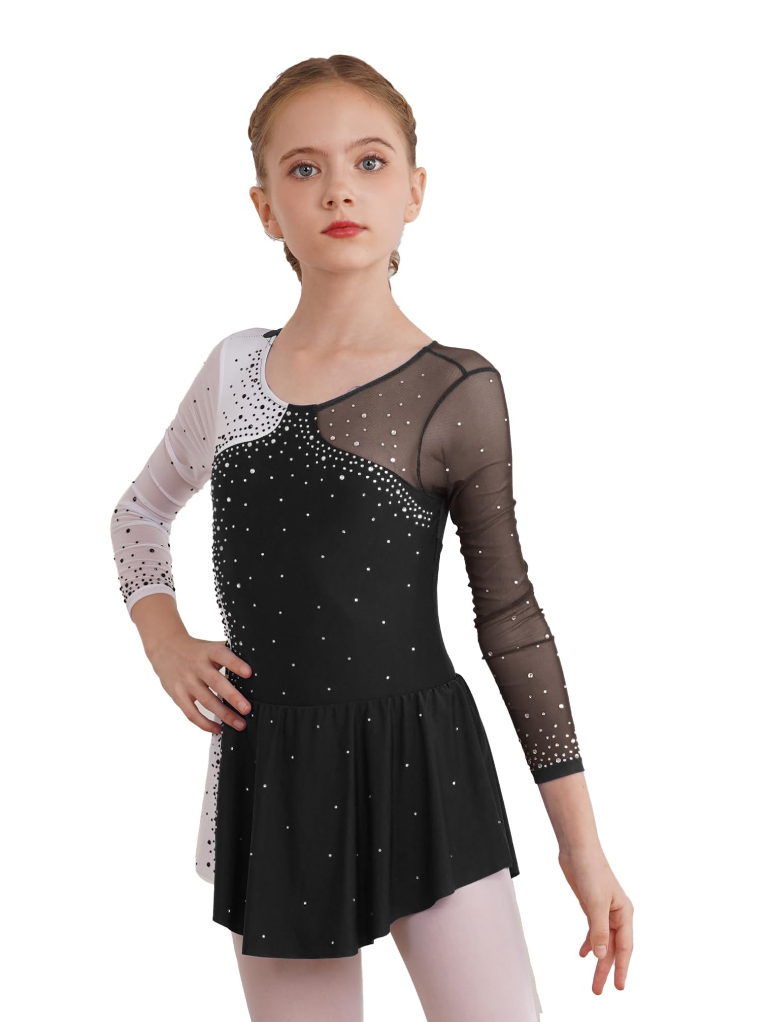 Freebily Vestido de Danza para Niña Maillot de Manga Larga con Brillante Leotardo Gimnasia Rítmica Maillot de Patinaje Competición Traje de Baile — view 8