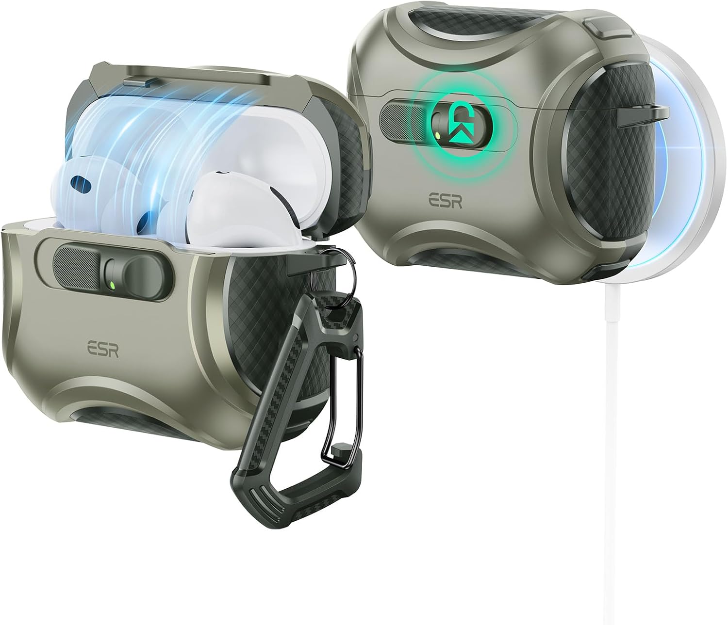 ESR for AirPods Pro 3 Case (2025), Compatible with Airpods Pro 3rd Generation Case (USB-C Cable), Effortless MagSafe, Drop-Proof Lock, Easy Open, Cyber Series, Green AirPods Pro 3 Case Army Green