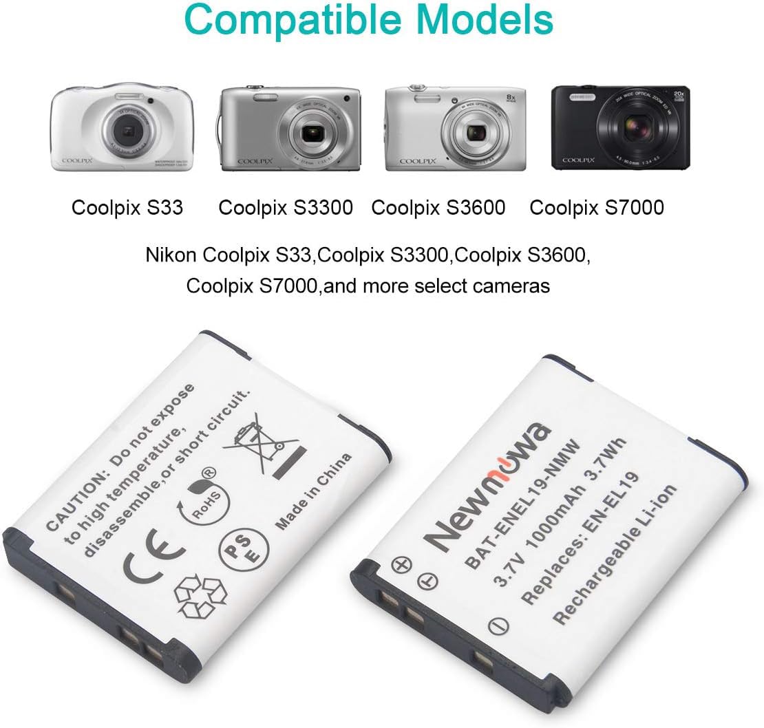 Newmowa EN-EL19 Bateria Zamienna 2 szt. Przenośna Ładowarka USB do Nikon EN-EL19 Coolpix W100 S2500 S2600 S2700 S2800 S3100 S3200 S3300 S3400 S3500 S3600 S3700