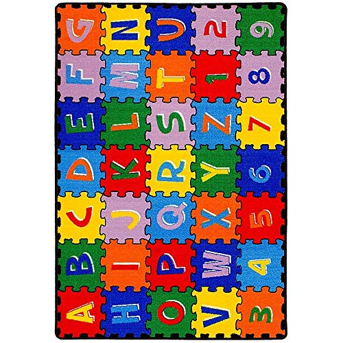Champion Rugs Large Classroom Rugs Kids Alphabet (A-Z and 1-9) Puzzle Area Rug Non Slip Gel Backing (96” x 120”)