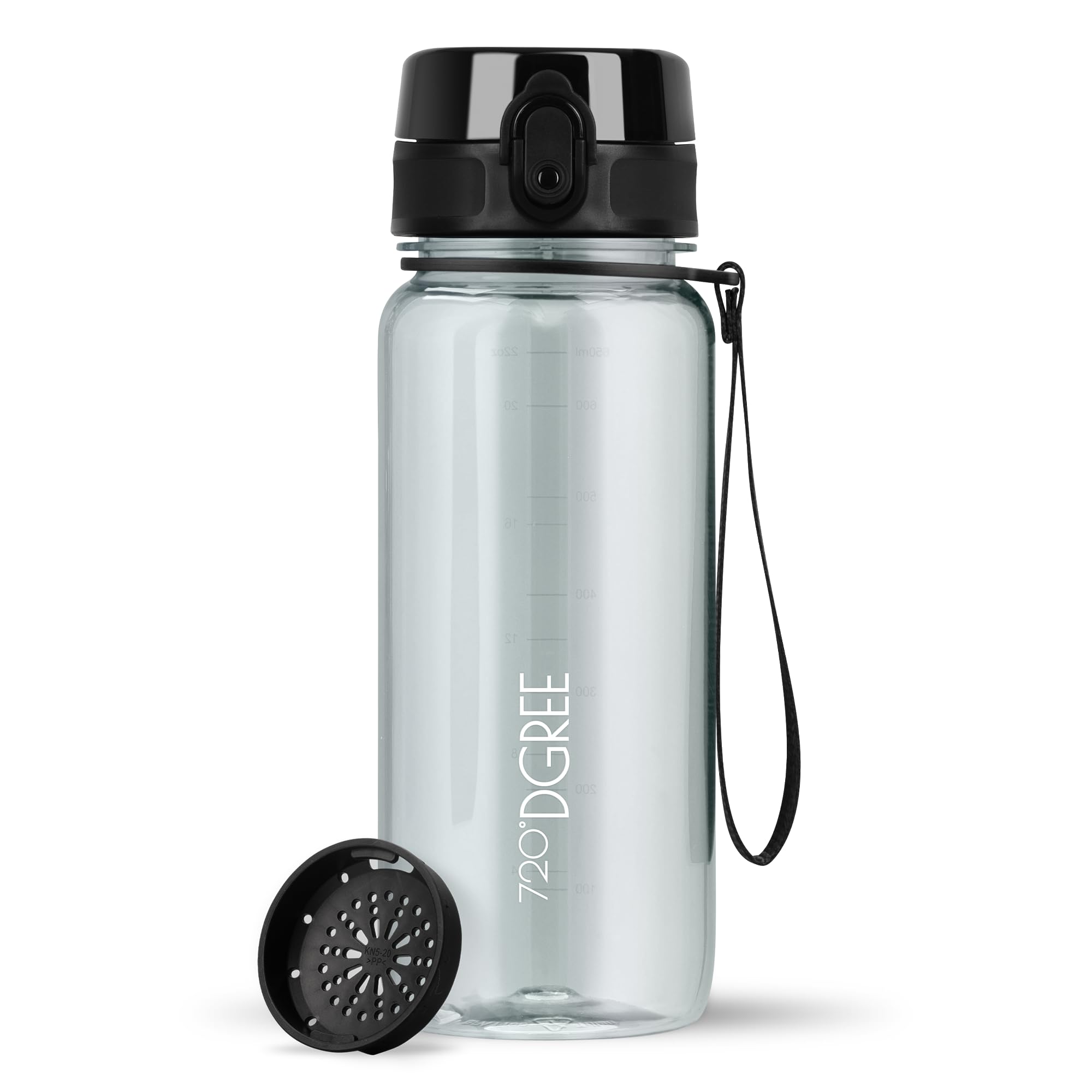720°Dgree 02 Transparent | Crystalclear Water Bottle 650Ml “Uberbottle“ Softtouch +Sieve - Bpa-Free Tritan, Leakproof, Reusable Drinking Bottle - Sports Bottle For School, Fitness, Gym, Cycling, Travel, Office, Outdoor, Hiking