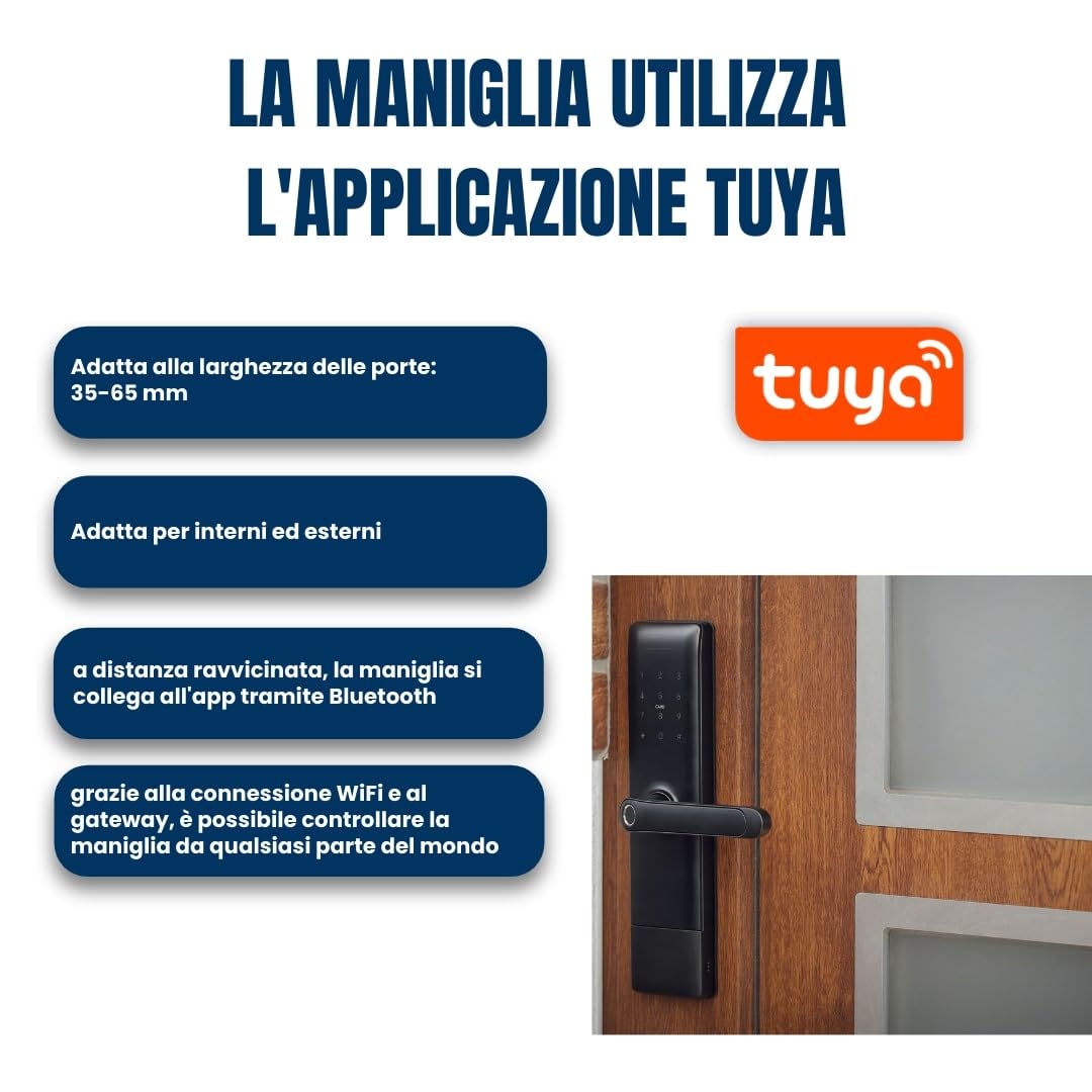 Serratura Smart con Maniglia Intelligente e Controllo via App TTLock – Apertura con Impronta Digitale, Codice o Smartphone – Serratura Elettrica con Cilindro per Porta Interna o Cancello Esterno