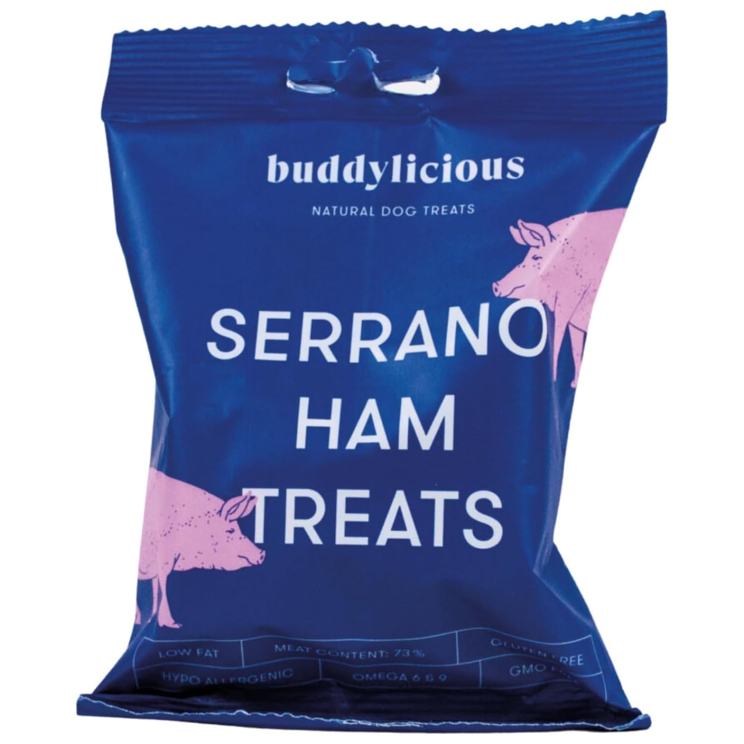 Buddylicious Natural Healthy Dog Treats - Serrano, Gluten & GMO Free, Hypoallergenic, High Meat, Omega 6 & 9 - Perfect For Training