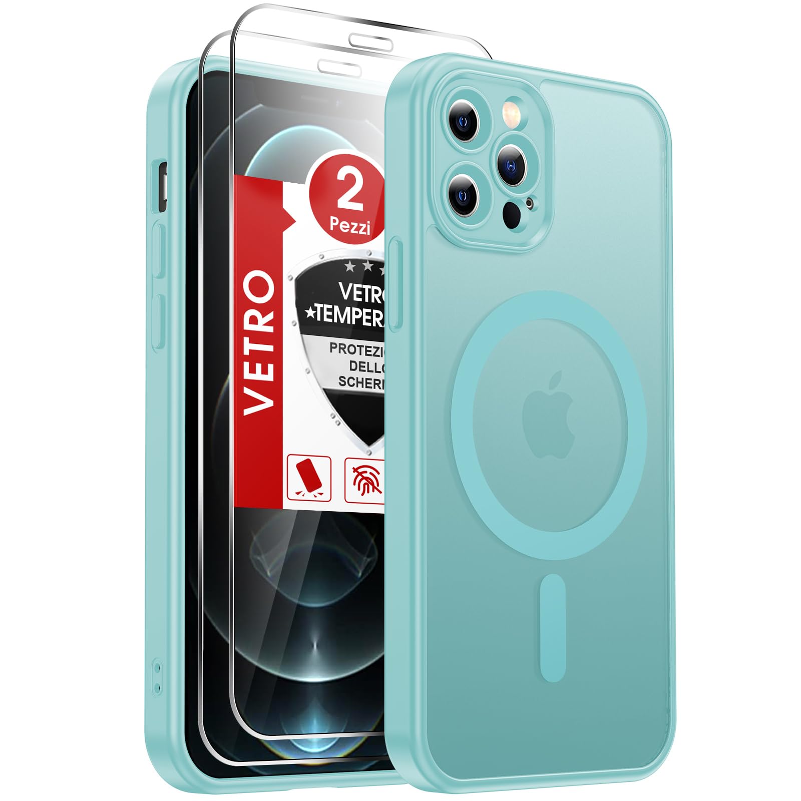 LeYi Cover Magnetica per iPhone 12 Pro MAX con Vetro Temperato, Custodia Compatibile con MagSafe Traslucida Opaca Anti-Impronte Resistente Antigraffi TPU Antiurto Protettiva 12ProMax Case Verde chiaro