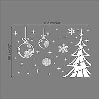 Vista 2 de DNVEN Calcomanías de pared de Feliz Navidad, árboles de Navidad, bolas brillantes con adornos de copos de nieve, calcomanías decorativas de pared