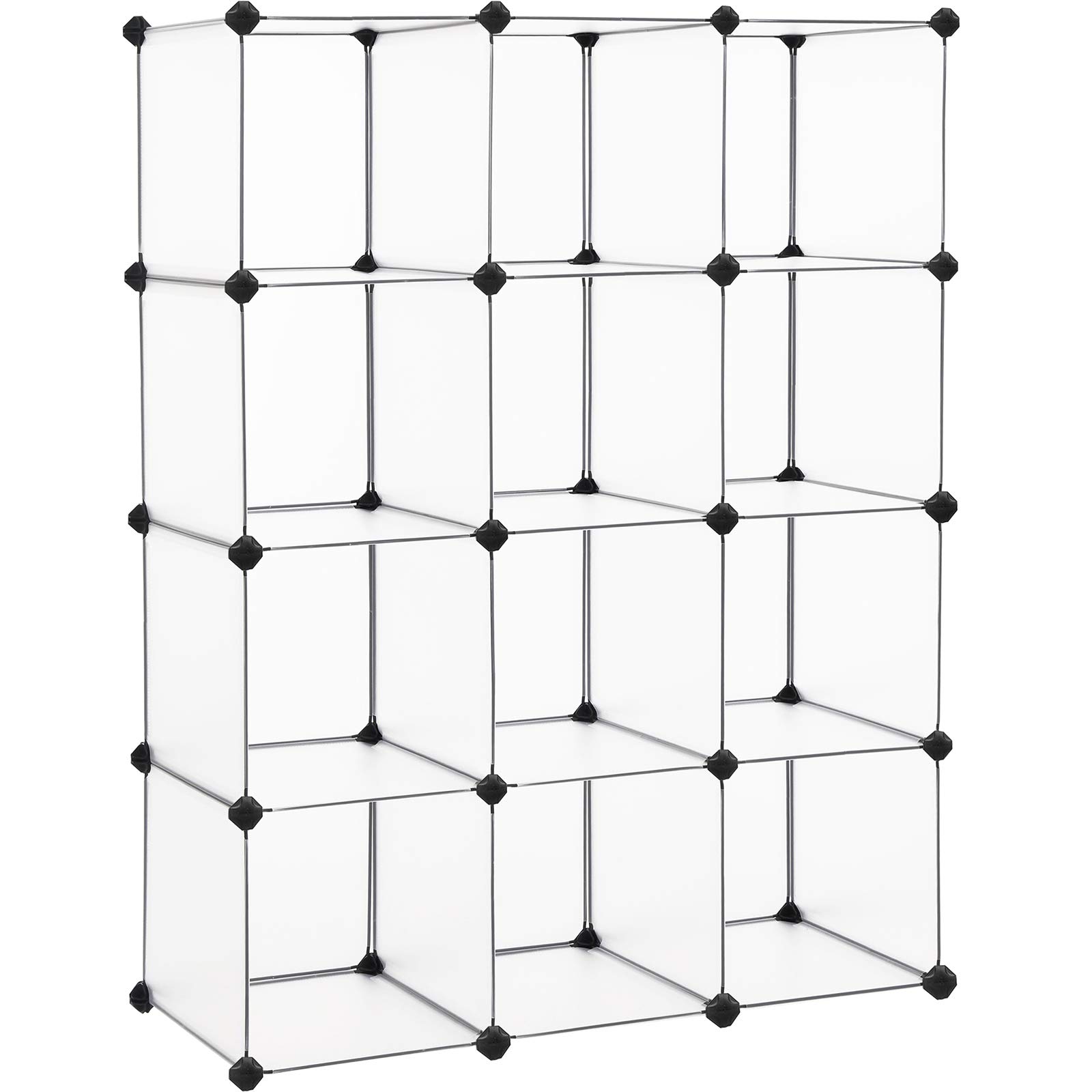 SONGMICS Cube Storage Organizer, Set of 12 Plastic Cubes, Book Shelf, Closet Organizers and Storage, Room Organization, Bedroom Living Room, 12.2 x 36.6 x 48.4 Inches, White ULPC34L