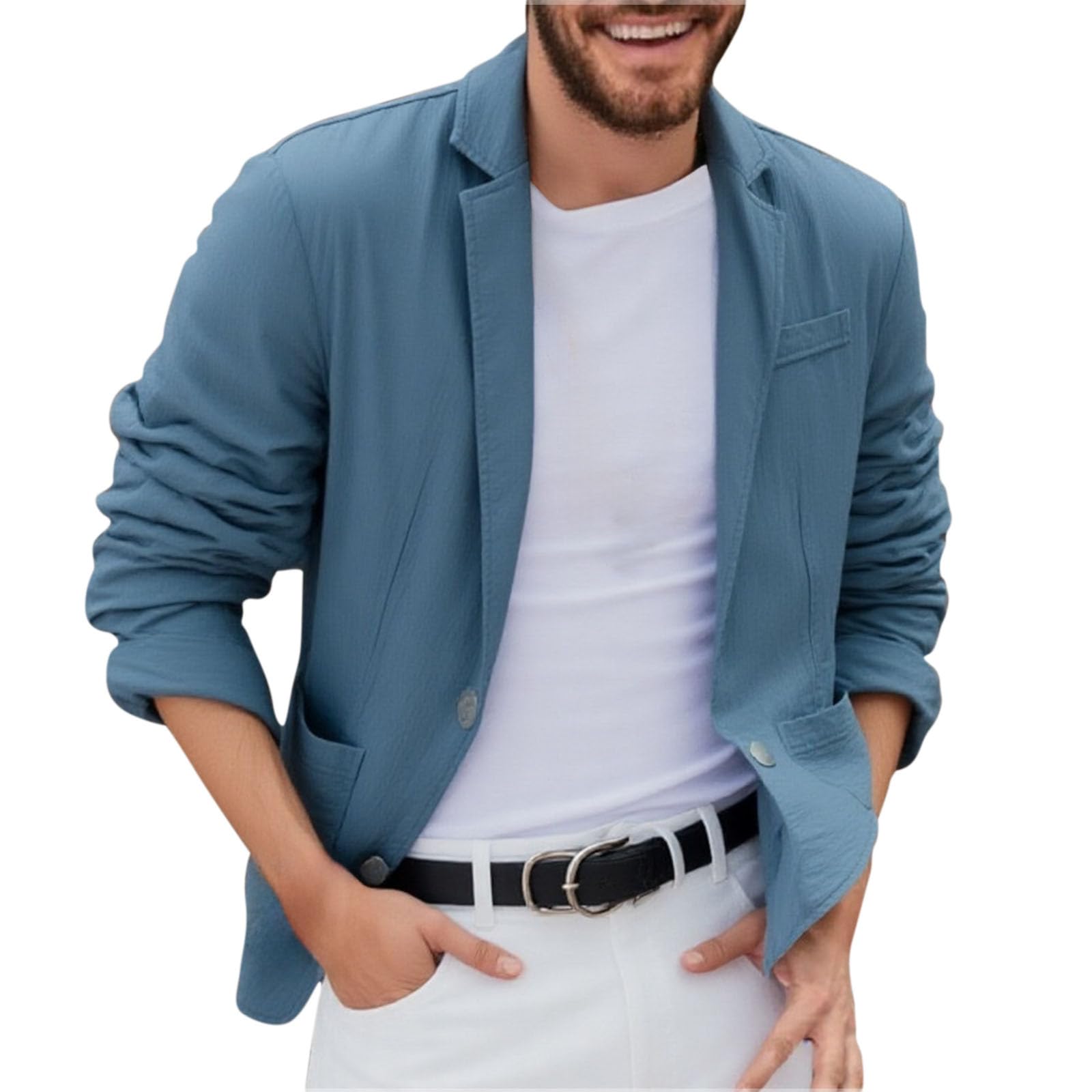 Blazer Hombre,Algodón y Lino Chaqueta de Traje Americanas Primavera Verano Abrigo Botón Moda Casual Slim Fit Elegant Negocios Oficina Color Sólido Outwear Bolsillo Basic Tops Talla Grande