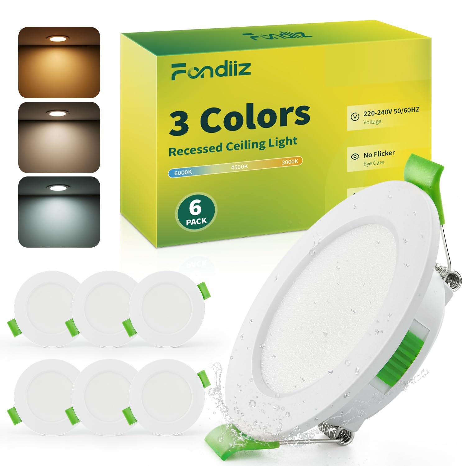 Fondiiz Spot LED Encastrable Extra Plat, 3.5W 340LM Spots de Plafond 55-68mm Découpe, Blanc Chaud 3000K Blanc Neutre 4500K Blanc Froid 6000K Reglable, Spot Salle de Bain IP44 pour Cuisine, Lot de 6