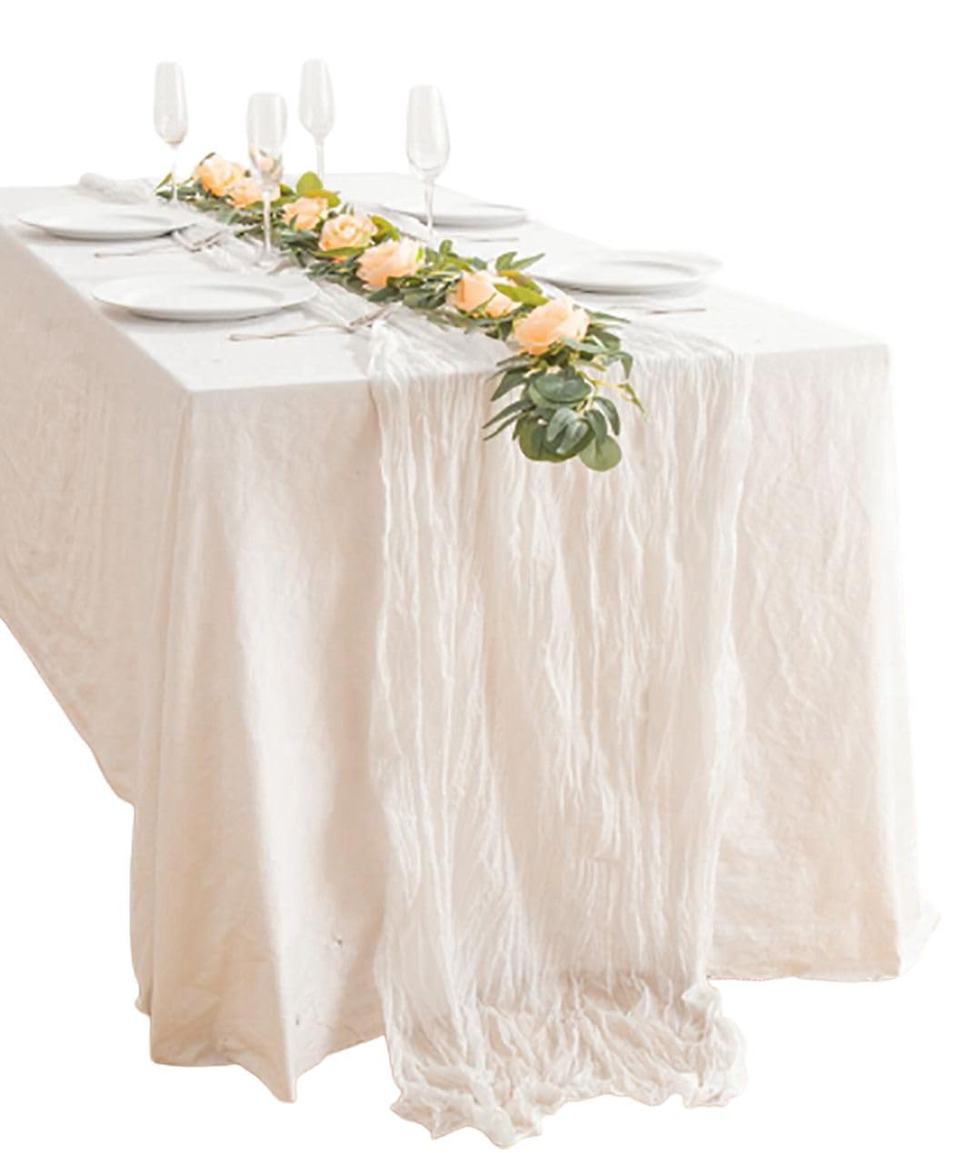 Socomi - 3 Caminos De Mesa De Gasa, Estilo Bohemio Y Rústico, Para Primavera, Pascua, Bodas, Fiestas, Baby Showers, Cumpleaños Y Decoración Del Hogar, 120 Pulgadas/10 Pies, Color Blanco Marfil