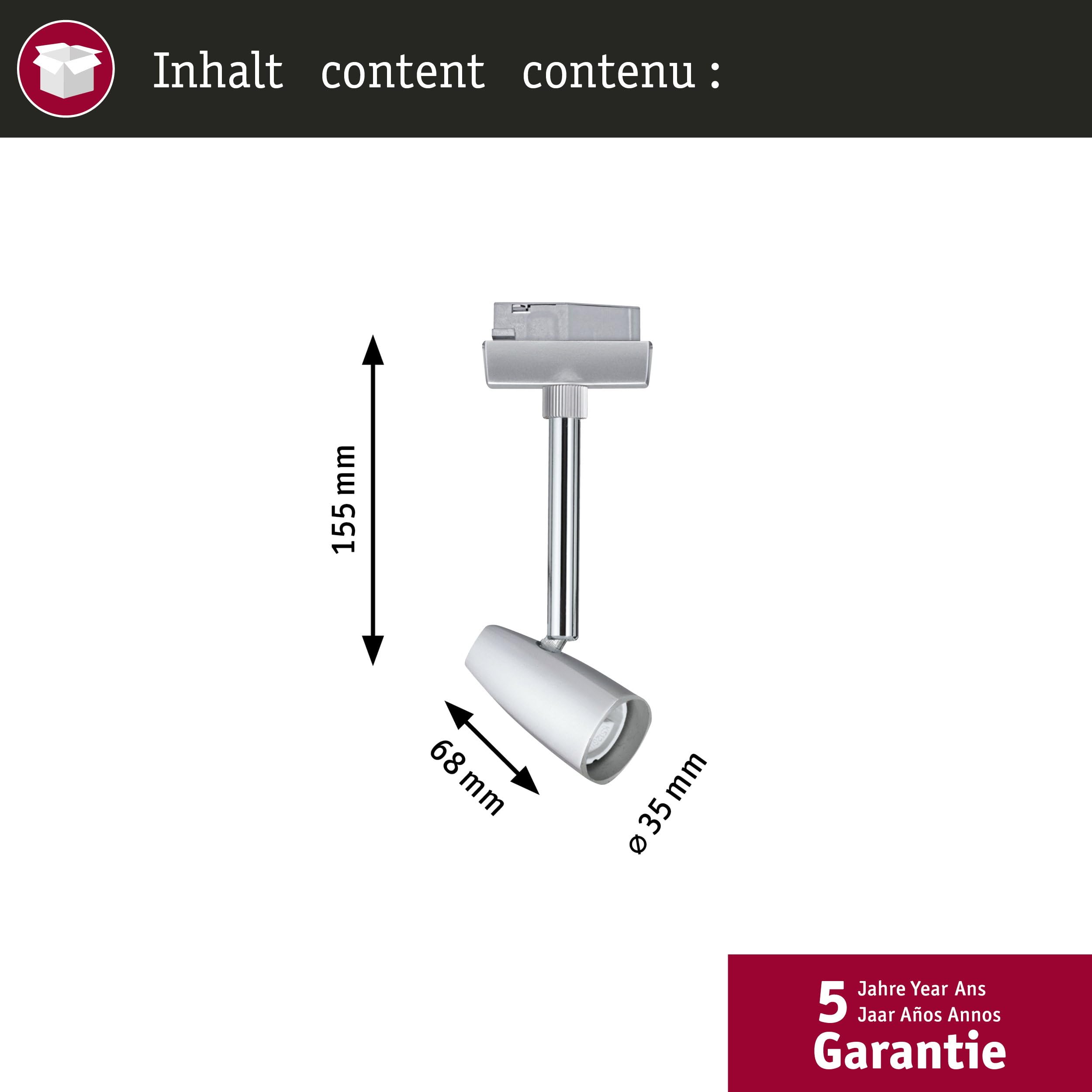 Paulmann 95461 URail Schienenspot Barelli Einzelspot GU10 max. 10W dimmbar 230V Chrom matt, Chrom Schienensystem - Leuchtmittel frei wählbar