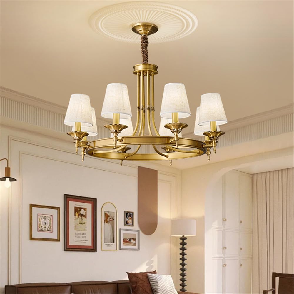HXYSXHJUO American Brass Pendent Lamp European Luxurious Living Room Dining Bedroom Villa Hotel Sample Chandelier (I 8 Lights)
