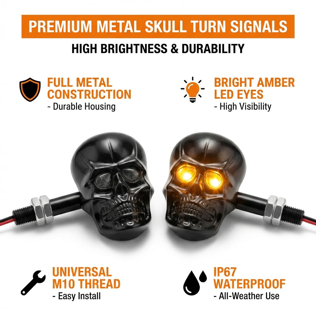 Amazon.com: PerfecTech Motorcycle 10mm Screw Skull Head LED Amber