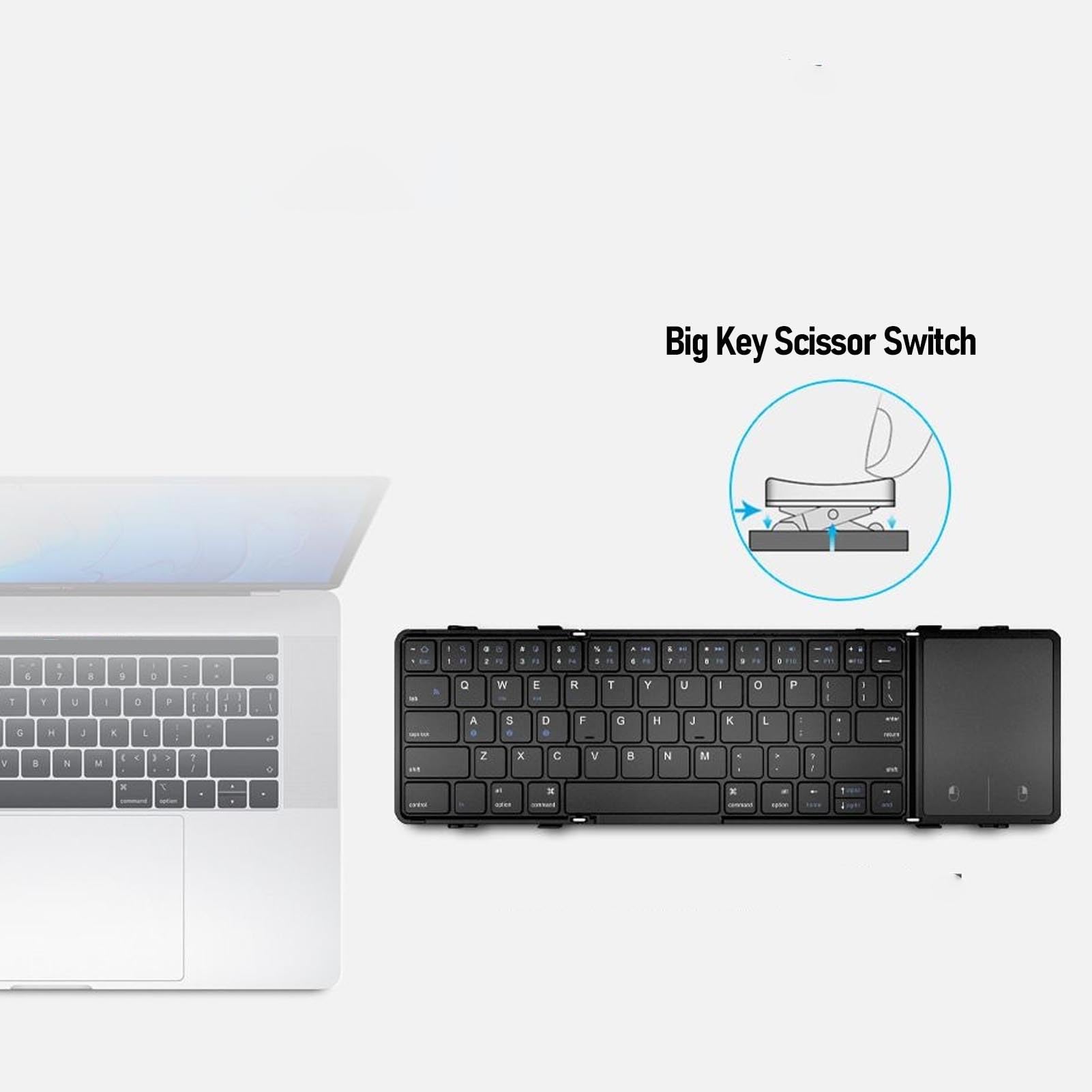 Zunate Przenośna Klawiatura Składana BT, Klawiatura BT z 3 Urządzeniami Jednoczesne Połączenie i Klawisze na Nożyce, na PC Tablety z Androidem Laptopy