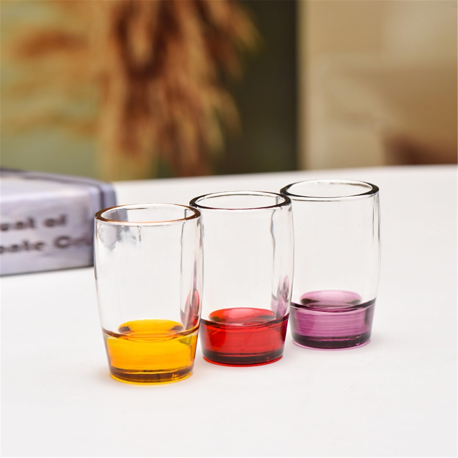 Cocina Paquete de 6 vasos chupito colores, vidrio transparente pequeño 1.5 oz Jugo