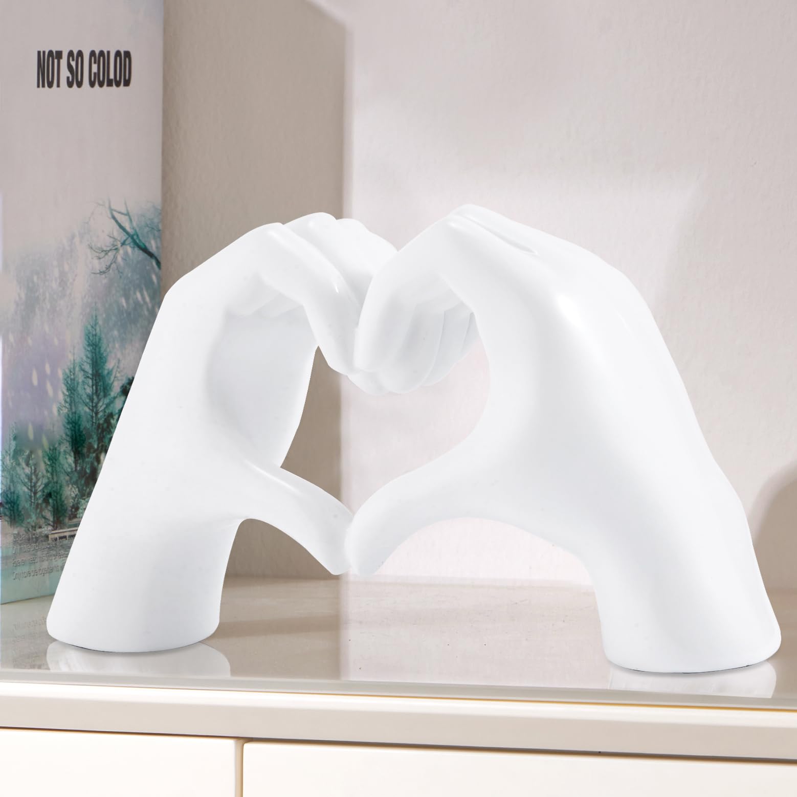 Xmeden White Gesture Decor, Love Finger Aesthetic Statues, Modern Art Sculpture, Personalized Finger Home Decoration, Boho Beige Decor for Coffee Office Desktop Wedding Living Room