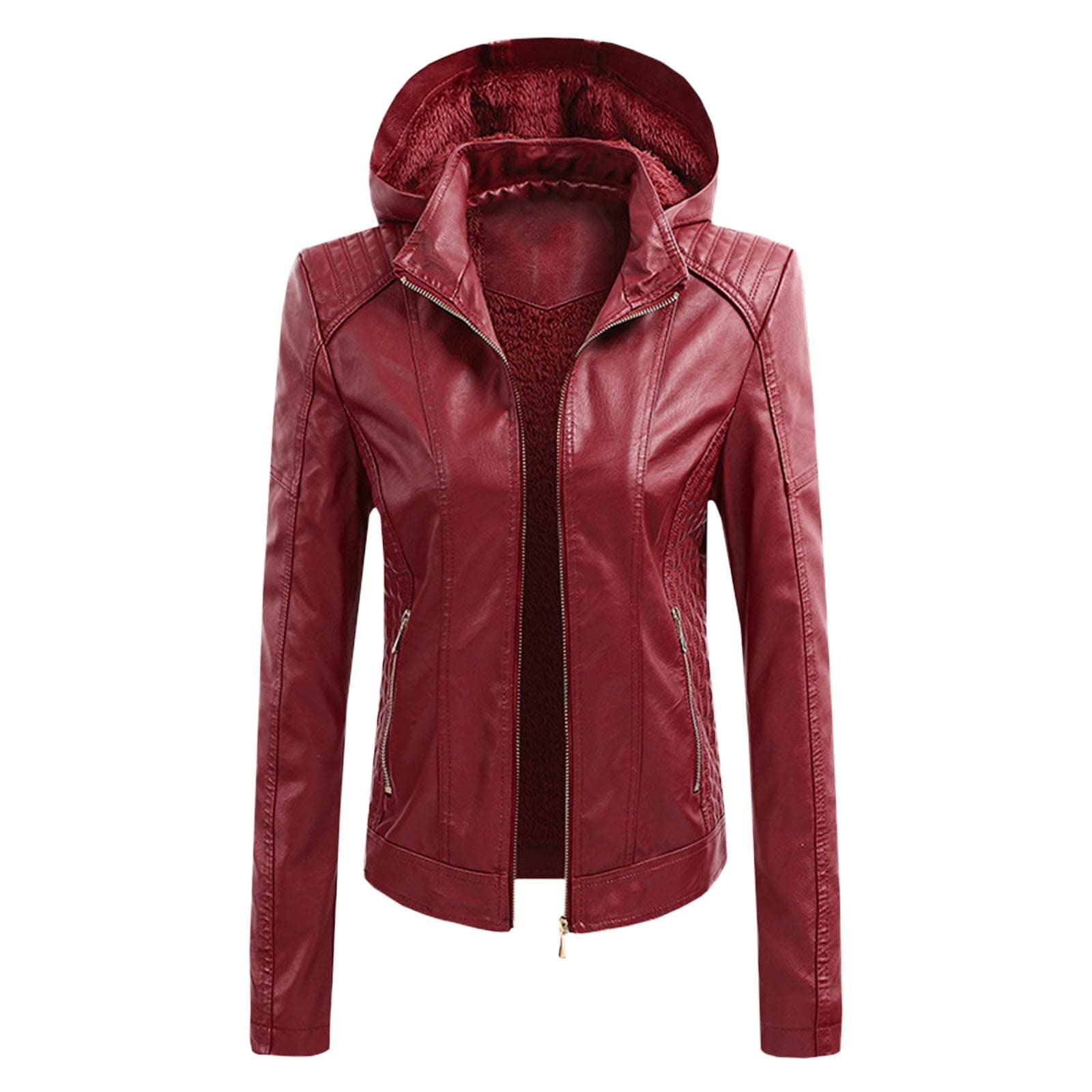 Bikerjacke Damen Winddicht Lederjacke, Biker-Style Langarm Kunstlederjacke Leichte Wasserdicht Jacke Oversize Leather Gothic Herbst Jacket Wildlederjacke Modern Lederblazer Elegant Oberteil