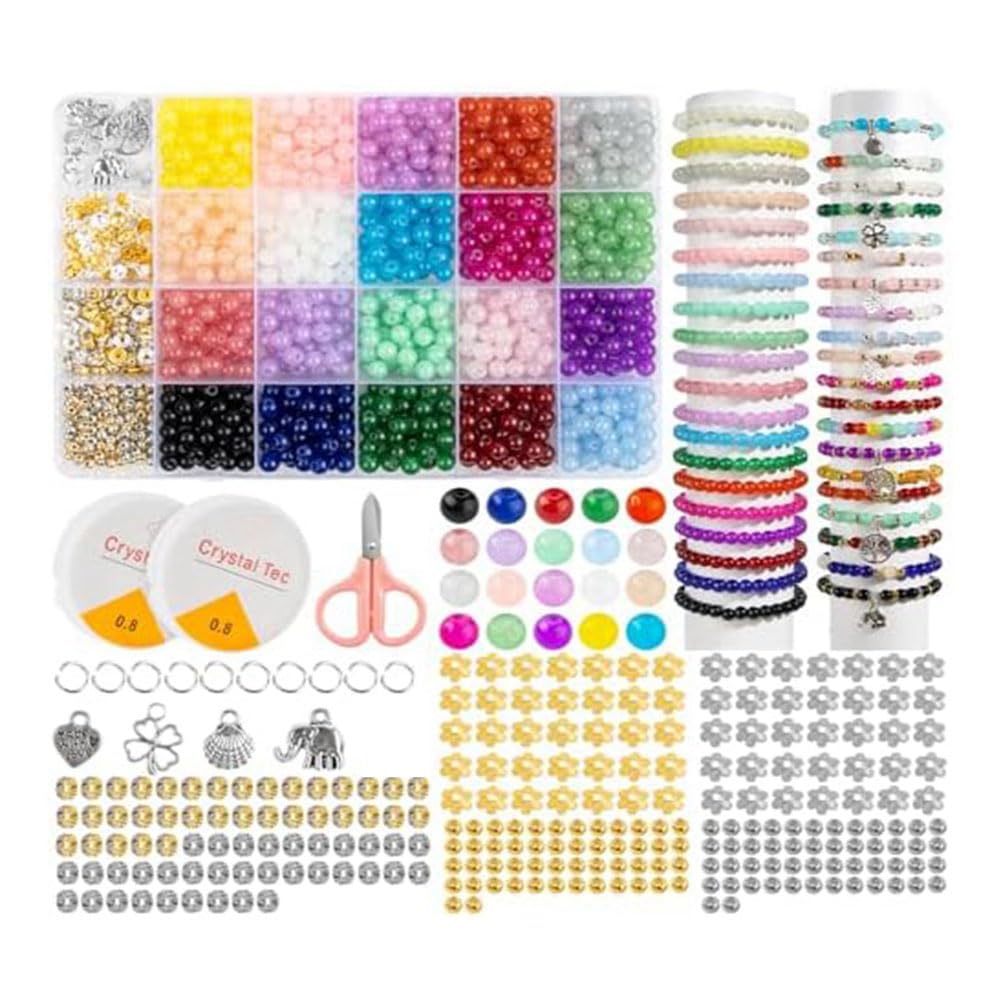 Kit Creativo Braccialetti Con Perline Di Vetro Sfumate - Regalo Fai Da Te Per Ragazze, 24 Colori