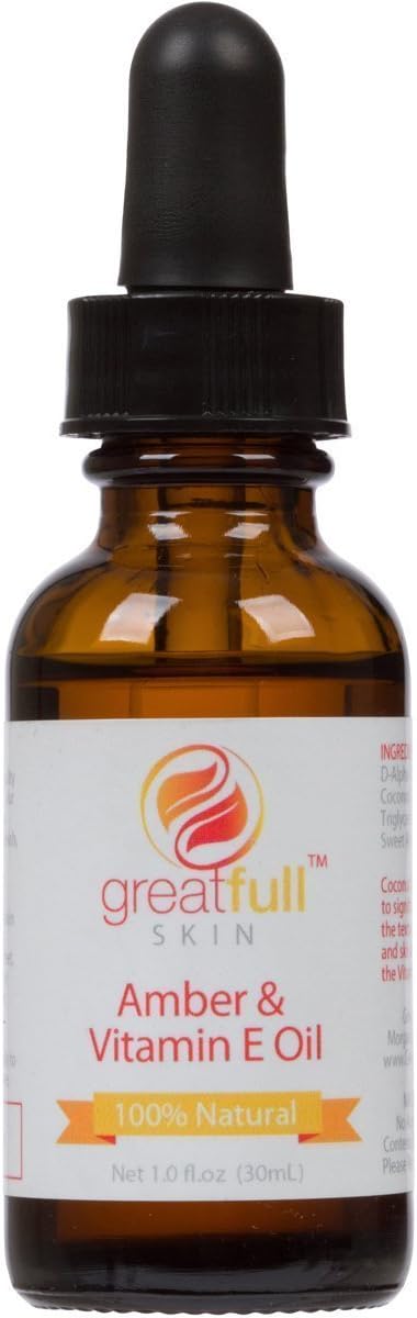 Vitamin E Oil By GreatFull Skin, 100% Natural - With Sweet Almond, Rose Hip Seed, and Amber Essential Oils - 10000 IU, 1 Ounce