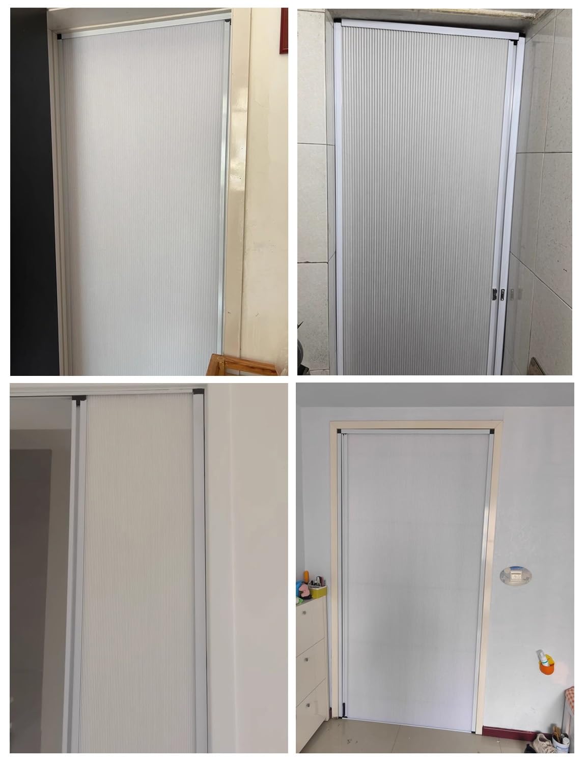 Puerta Plegable Puerta Plegable Blanca Sin Perforaciones Marco de Metal y Panel No Tejido, Puertas Corredizas Plegables con Manija y Cerradura, Puerta Divisoria para Puerta de Cocina o Dormitorio(32x8