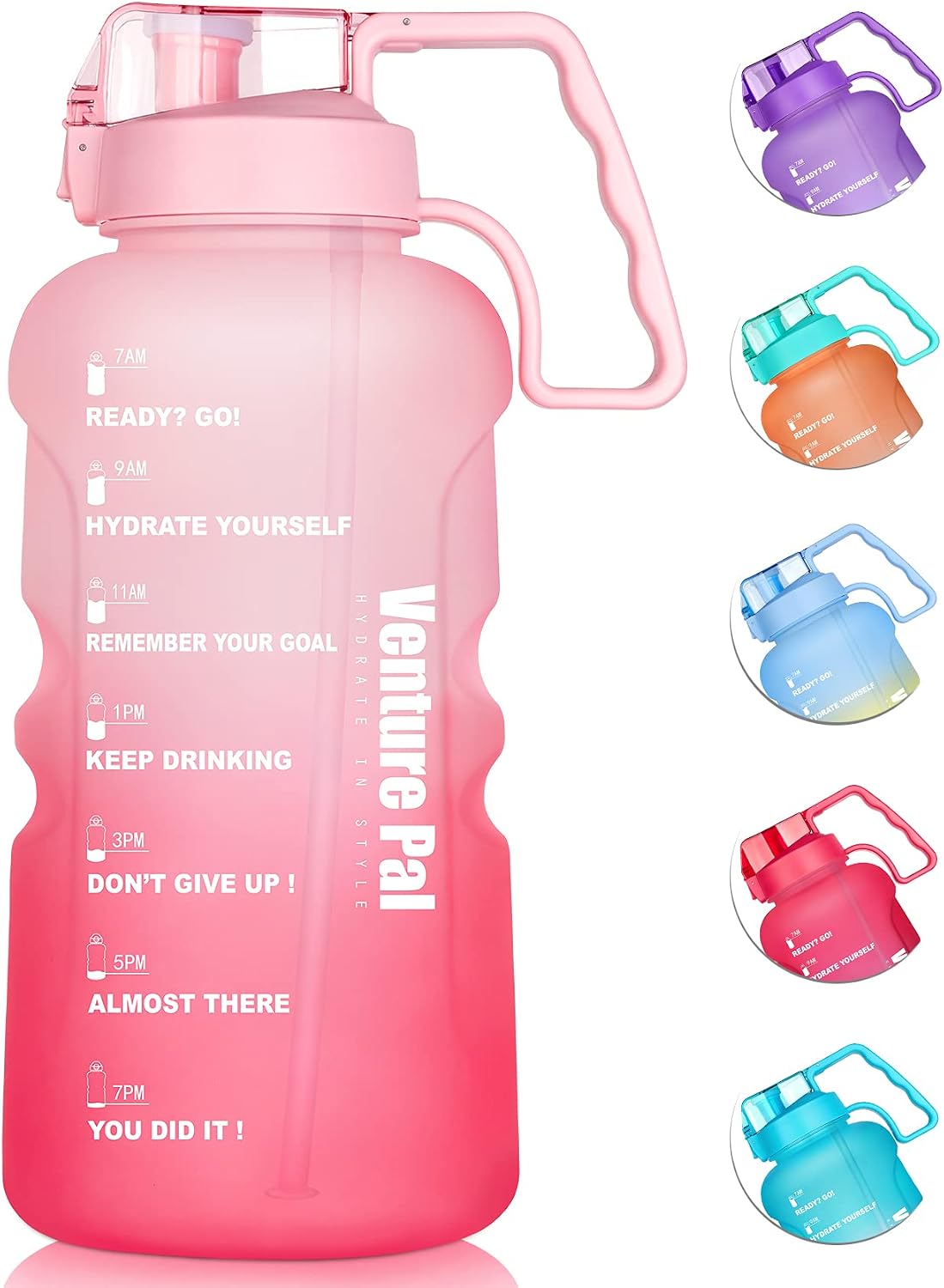 Venture Pal Large 64 & 128 OZ Water Bottle with Straw Motivational Gallon Water Bottle with Time Marker Water Jug for Drinking Home Office & Sports