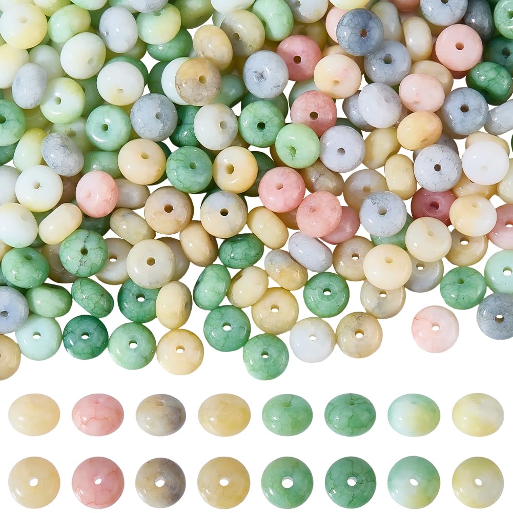 SUNNYCLUE 1 Box About 310Pcs Abacus Glass Beads Flat Rondelle Beads 8mm Imitation Gemstones Stone Colorful Glass Disk Loose Spacers for DIY Jewellery Making Accessories Bracelet Necklaces Keychain