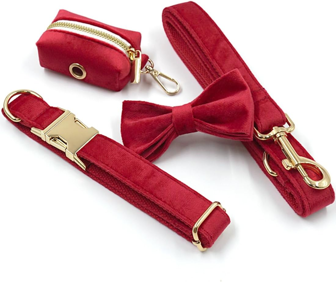 PETDURO Personalized Fancy Cute Soft Velvet Dog Harness with Name Engraved Gold Metal Buckle for Female Girl Boy Dogs of Medium Small Large Sizes and All Breeds (Red, S)