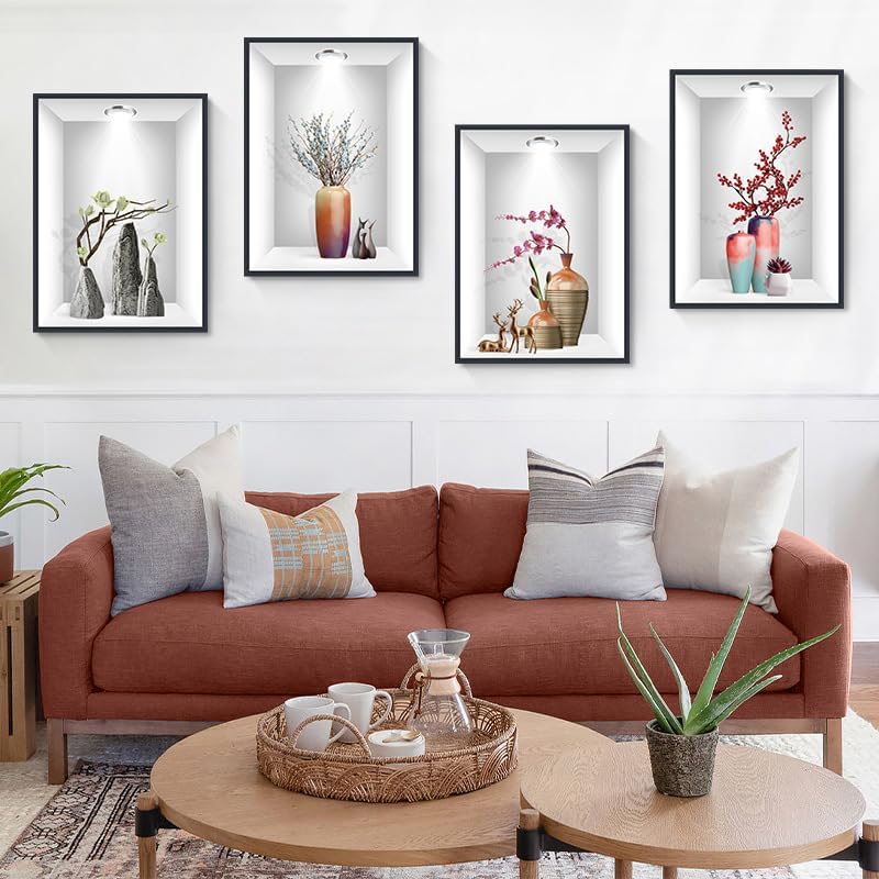 Calcomanías de pared 3D para florero, flores de simulación, calcomanías de pared extraíbles para decoración del hogar, sala de estar, oficina,