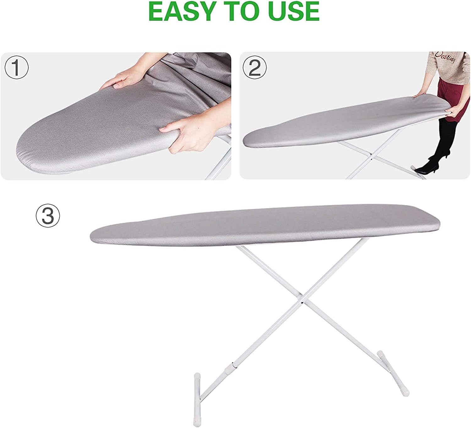 SUNKLOOF Silicone Coating Ironing Board Cover and Pad Resists Scorching and Staining Ironing Board Cover with Elasticized Edges and Pad 15"x54" 4 Fasteners and 1 Large Protective Scorch Mesh Cloth : Home & Kitchen