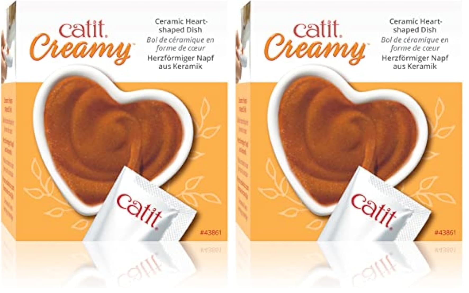 Catit Creamy Ceramic Heart Dish, Cat Treat Feeding Dish (Pack of 2)