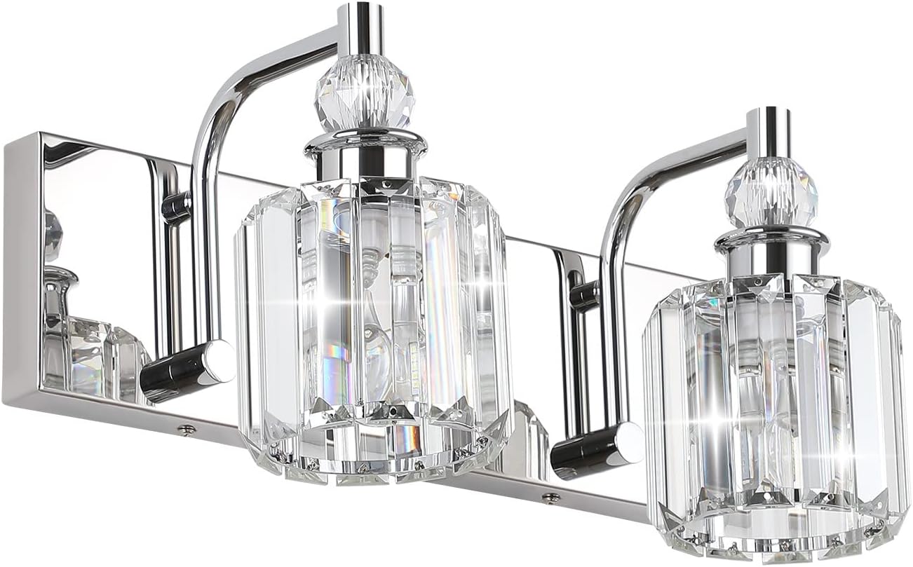 GAOMON Modern Crystal Bathroom Vanity Lights Chrome Bathroom Light