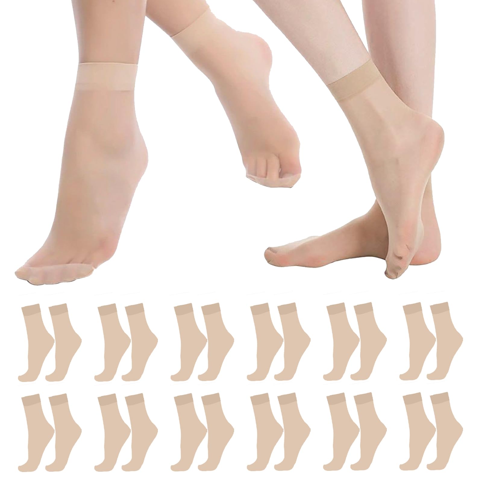 Guthrie 12 Pairs Women's Ankle Sheer Socks,Transparent Nylon Pop Socks, Silky Breathable Hosiery for Short Dress,Comfortable and Stylish,Nude
