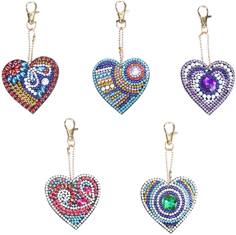 5D Diamond Painting Keychain, 5pcs/Set DIY Love Heart Full Drill Special Shaped Diamond Painting Keyring Kits for Women Girls Bag Purse Handbag Charms Pendant Birthday Gift